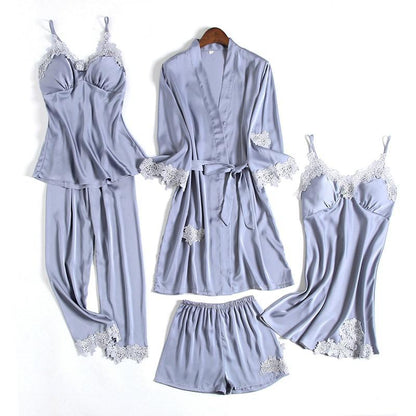 Wedding Robe Suit Women Summer Satin Kimono Bath Gown Sexy Lace Sleepwear Bride Bridesmaid Bathorobe Lingerie Loose Pajamas